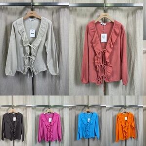 ShopEvelynne Ruffled Tie-Front Blouse in Brown